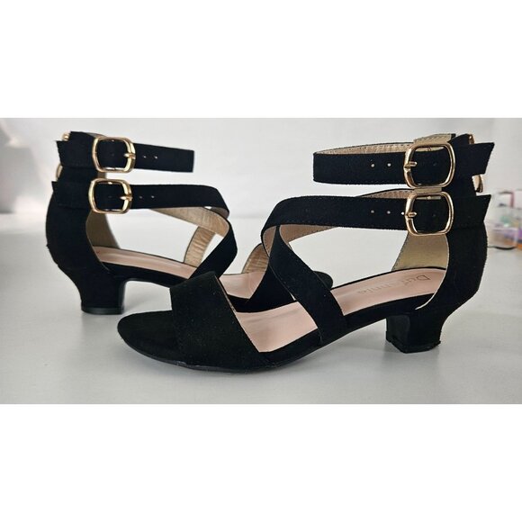 Girls Sz 13 Little Kid Black High Heel Sandals Cross Strap Wedding Party Church - Picture 5 of 14